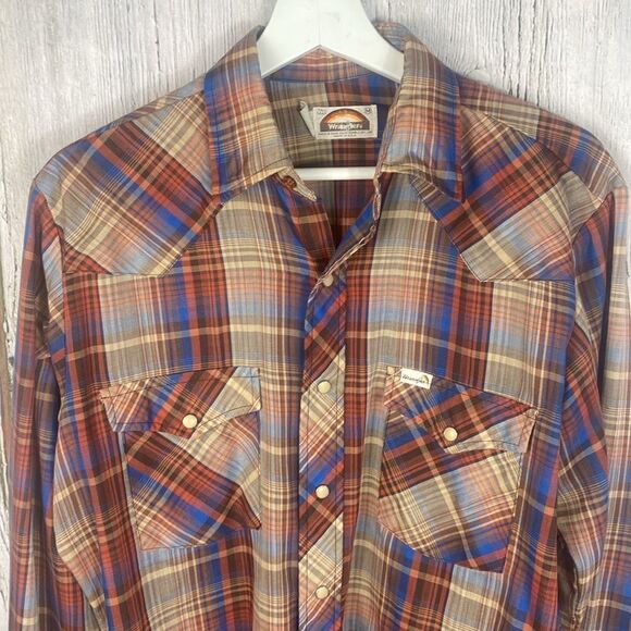 Vintage Wrangler Snap Button Western Button Down Size M  160 - Picture 2 of 9